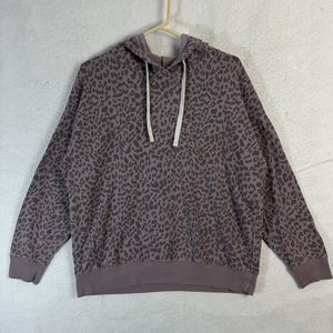 Buffalo David Bitton Womens Large Iris Leopard Super Soft Hoodie Pullover Purple